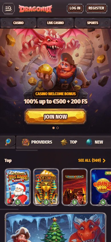 Dragonia Casino mobile homepage