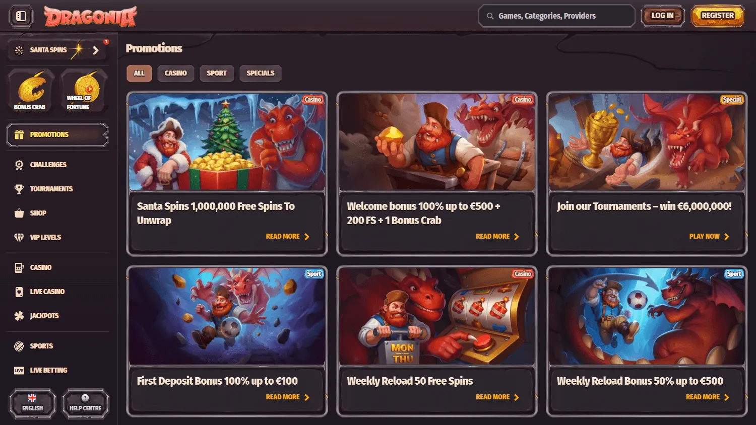 Dragonia Casino promotions page